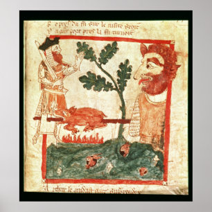 Pôster Arthur meets the giant roasting a pig on a