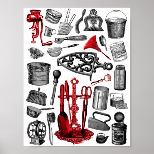 Poster Artigos do agregado familiar do vintage em branco