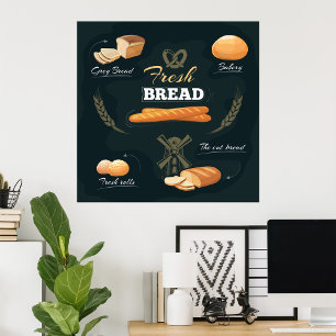 Poster Artisan Bread Bakery Loaf Rolls Baguette