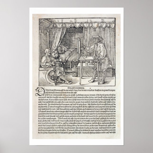 Pôster Artist using Durer's drawing machine to paint a fi (Frente)