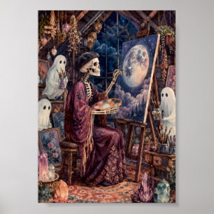 Poster Artista Esqueleto Gótico Pintando Arte Fantasma da