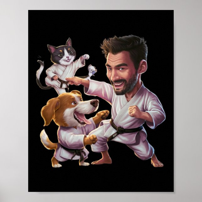 Poster Artista Marcial Com Cachorro De Karato E Gato Em A (Frente)