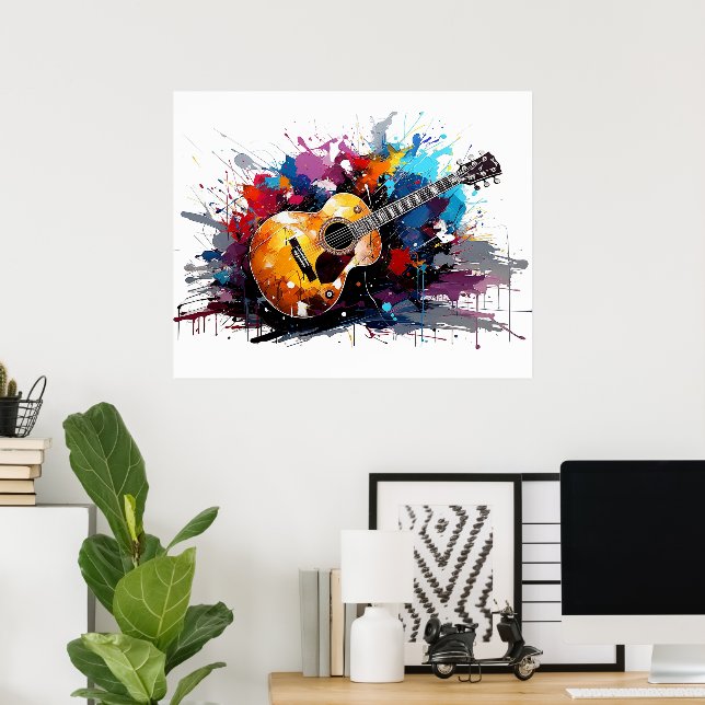 Poster Artistic Abstract Guitar Music Lover's Art (Escritório em casa)