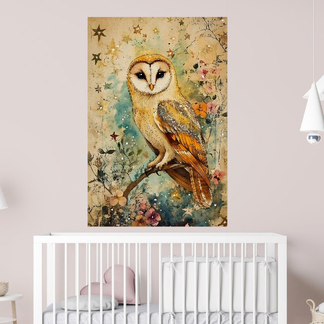 Poster Artistic illustration of a barn owl, (Berçário 2)