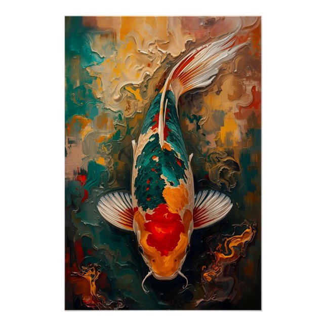 Pôster Artistic Japanese Koi Fish Portrait Oil Painting (Frente)