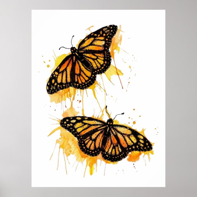Poster Artistic Watercolor Monarch Butterfly Nature Art (Frente)