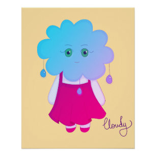 Pôster Artístico Azul Nuvem Cloudy Expressão Anímica