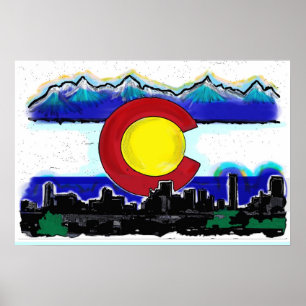Poster artístico da skyline de Denver da bandeira