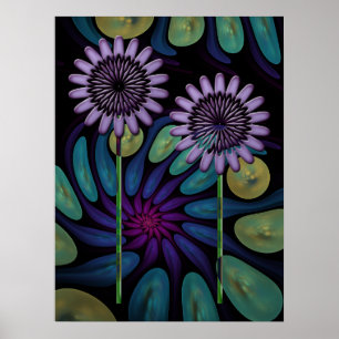 Poster artístico floral com fundo espiral