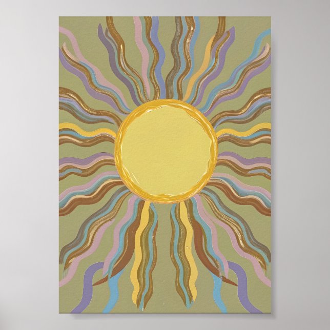 Pôster Artístico Retro de Raios Ondulados Minimali (Frente)