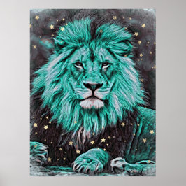 Poster *~* Artsy Abstrato Bold TEAL Celestial LION AP23