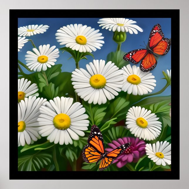 Poster Artsy Divertimento Daisies E Borboletas (Frente)