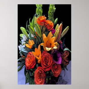 Poster Artsy Orange Floral