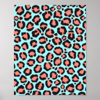 Artsy Trendy Coral Mint Teal Leopard Animal Print