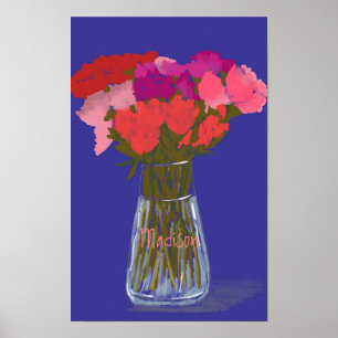 Poster Arty Happy Colorful Flowers In Vase +Custom Name