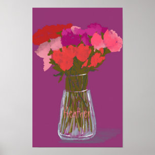 Poster Arty Happy Colorful Flowers In Vase +Custom Name