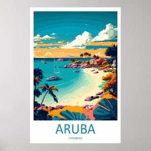 Poster Aruba Caribe EUA Cartaz de Viagem Vintage Esqui