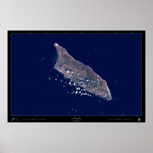 Pôster Aruba, Cartaz Satélite do Caribe (Frente)