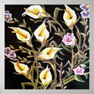 Poster Arum Lily Artística Floral Design A Preto