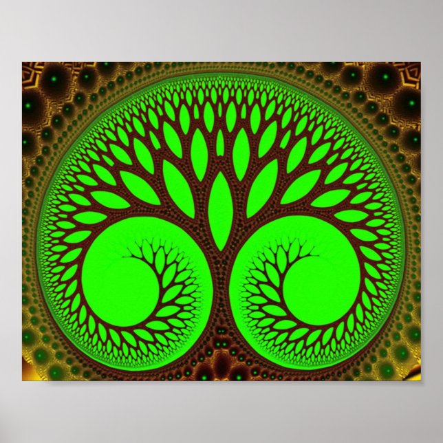 Pôster Árvore 2 Belas Arte Fractal Verde (Frente)