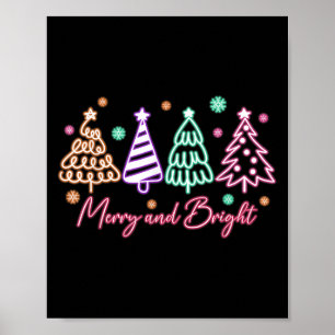 Poster Árvore Alegre e Brilhante Neon Natal