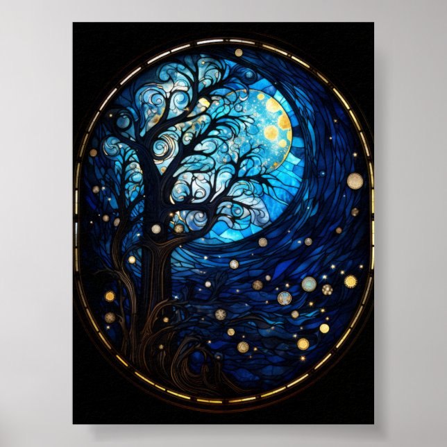 Poster Árvore ao Luar em Vidro Pintado Arte Celestial (Frente)