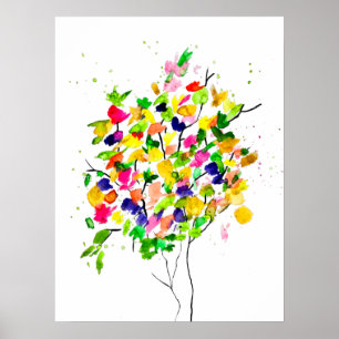 Poster Árvore aquarela colorida