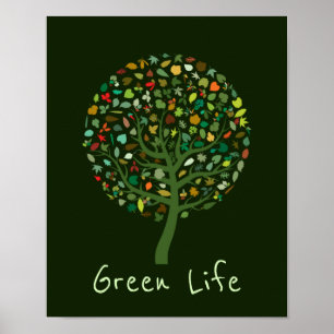 Poster Árvore bonito do Greenie verde do slogan da vida