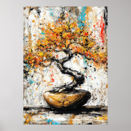 Poster Árvore Bonsai Expressionista Abstrata Arte Zen da