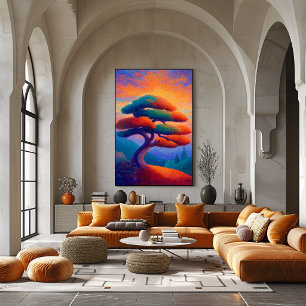 Poster Árvore Bonsai Zen Pontilhismo Arte Paisagem