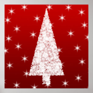 Pôster Árvore branca de Natal com estrelas em vermelho.