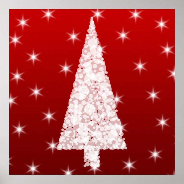 Pôster Árvore branca de Natal com estrelas em vermelho. (Frente)