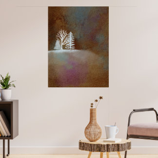 Poster Árvore Branca de Neve Castanho A Noite De inverno