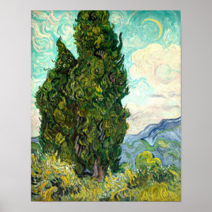 Poster Árvore ciprestes Vincent Van Gogh paisagem arte fi