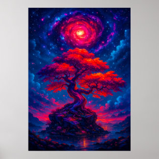 Poster Árvore Cósmica da Vida em Galaxy Sky Fantasy