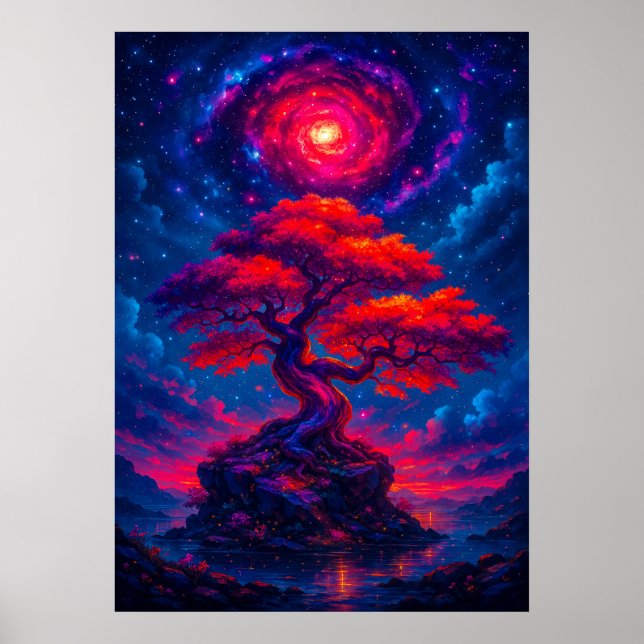 Poster Árvore Cósmica da Vida em Galaxy Sky Fantasy (Frente)