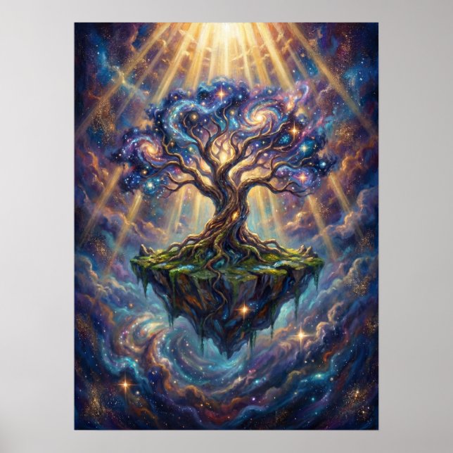 Poster Árvore Cósmica da Vida na Ilha Flutuante (Frente)