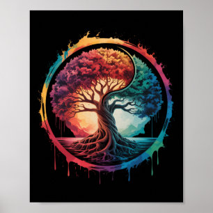 Poster Árvore Da Vida Colorida Natureza Yin Yang Zen Yoga