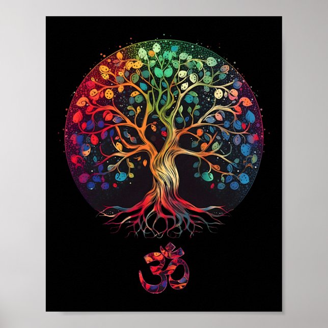 Poster Árvore Da Vida Com Símbolo Om Yoga  (Frente)