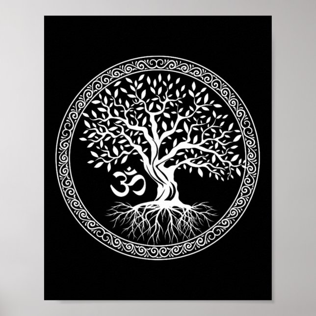 Poster Árvore Da Vida Com Símbolo Om Yoga Zen Meditação S (Frente)