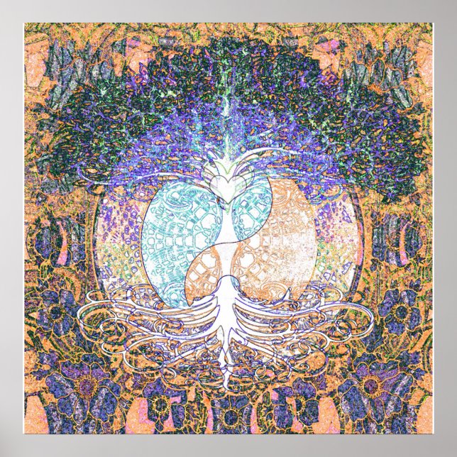 Pôster Árvore da vida com Yang e símbolo cardíaco (Frente)