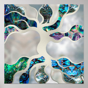 Poster Árvore da vida - Concha de Abalone e Pérola