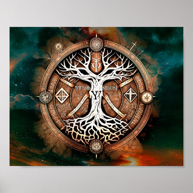 Poster Árvore da Vida de Yggdrasil (Frente)