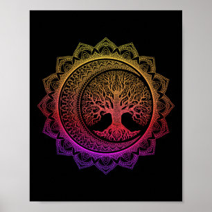 Poster Árvore Da Vida Fases Da Lua Crescente Mandala Flor