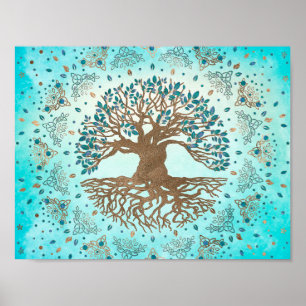 Poster Árvore da vida - Yggdrasil - Azul-doce