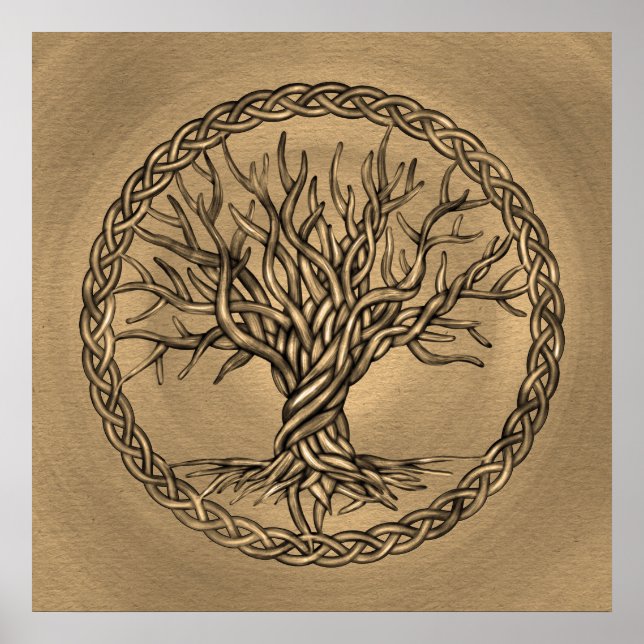Poster Árvore da vida - Yggdrasil - Canvas Sepia (Frente)