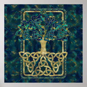 Poster Árvore da vida - Yggdrasil com símbolos Triquetra