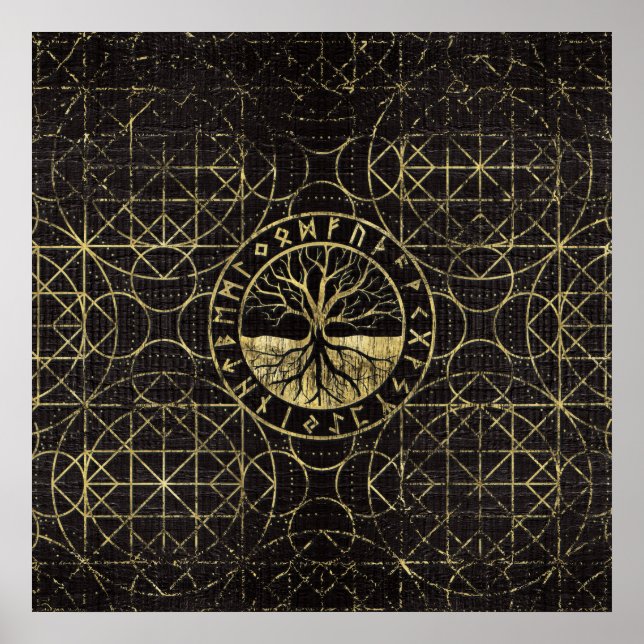 Poster Árvore da vida - Yggdrasil e Runes (Frente)