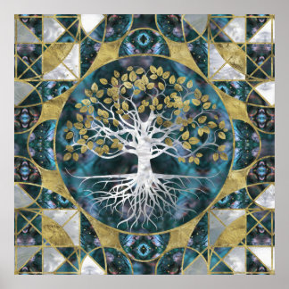 Poster Árvore da vida - Yggdrasil - Marble e Dourado