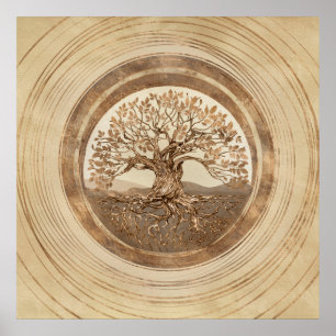 Poster Árvore da vida - Yggdrasil Pastel Dourado
